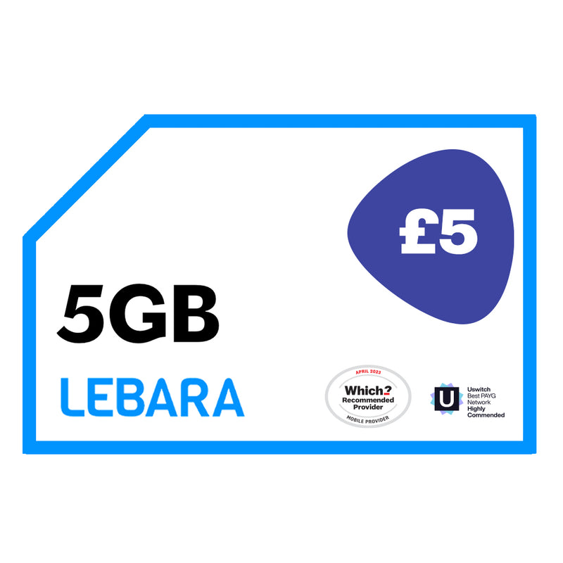 Lebara 30 Day Plan 5GB / £5 Per Month / Pay Monthly